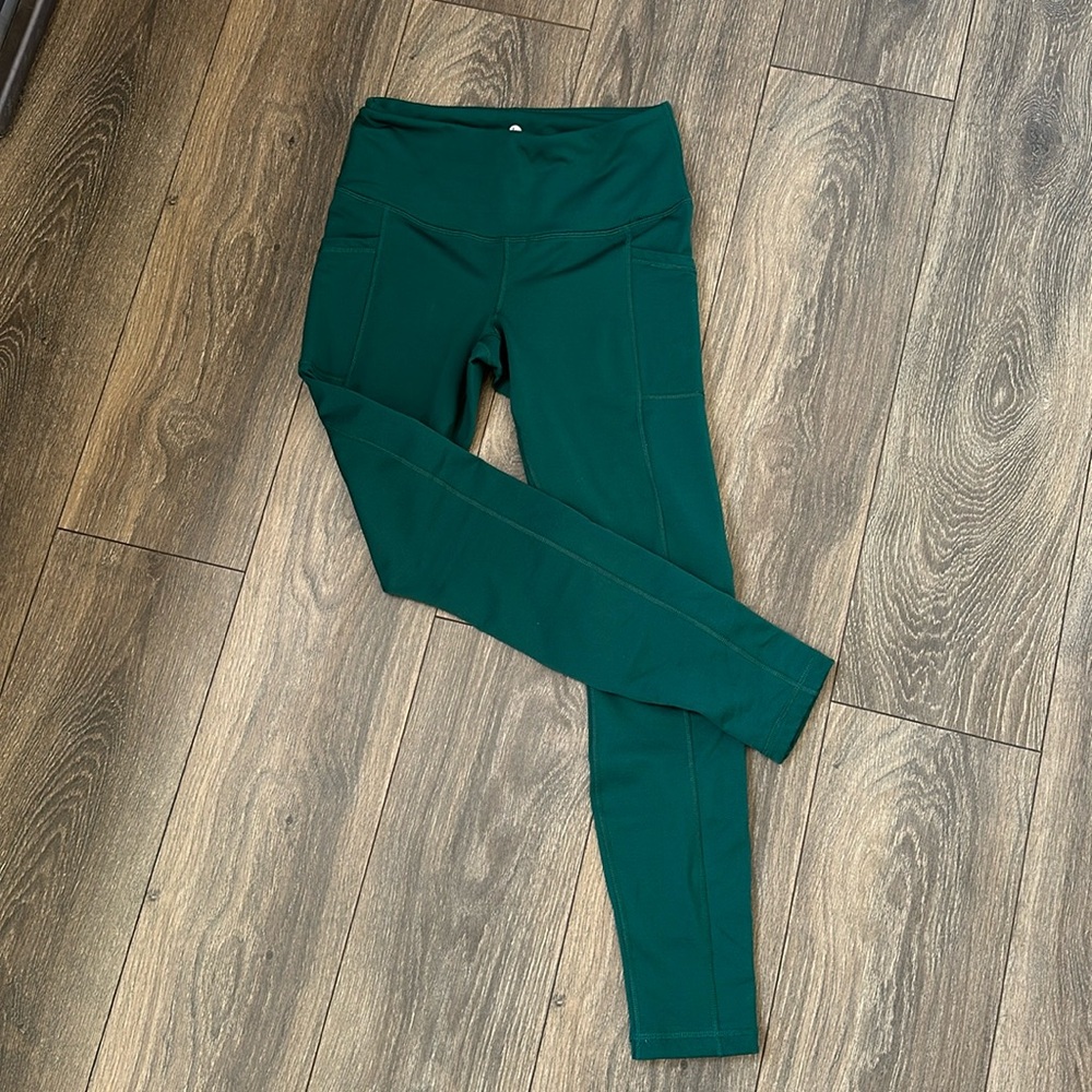 Dark Green Fleece Lined Leggings • Full Length • Size Small